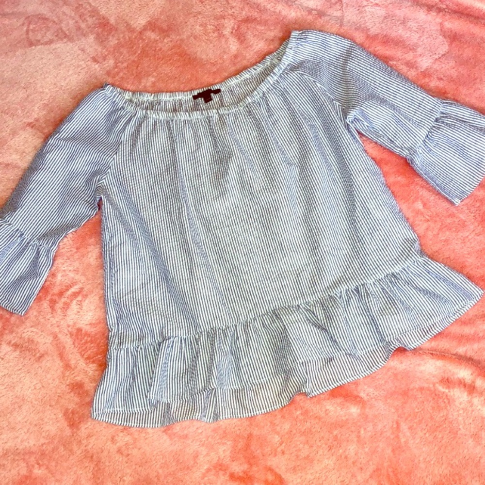 Blue & White Seersucker Blouse
